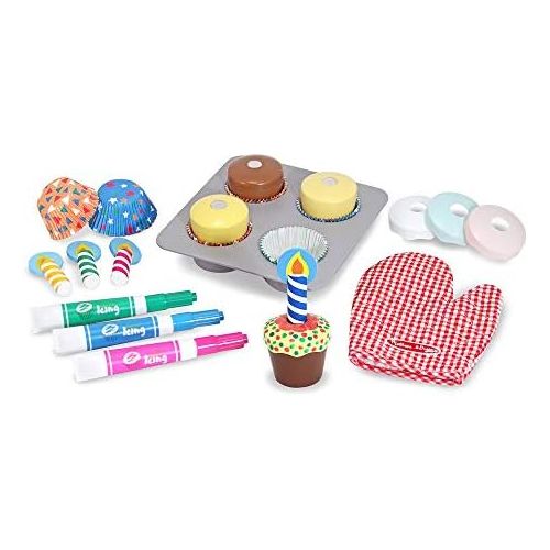  [아마존베스트]Melissa & Doug Bake & Decorate Cupcake Set (Pretend Play, Colorful Wooden Play-Food Set, Materials, 22 Pieces, 13” H x 10.4” W x 3” L)