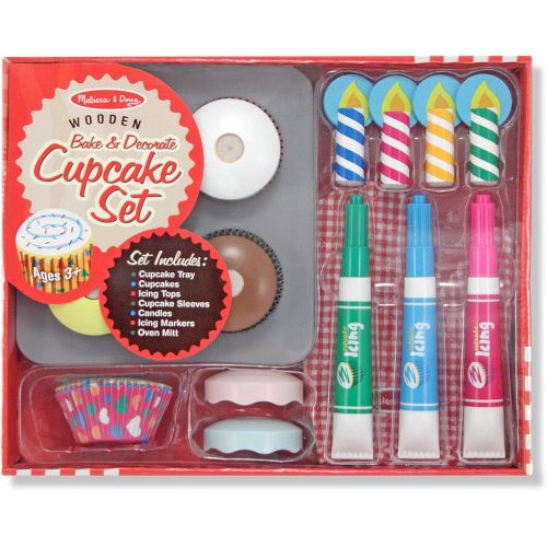  [아마존베스트]Melissa & Doug Bake & Decorate Cupcake Set (Pretend Play, Colorful Wooden Play-Food Set, Materials, 22 Pieces, 13” H x 10.4” W x 3” L)