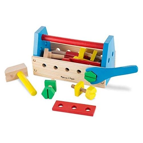  [아마존베스트]Melissa & Doug Take-Along Tool Kit Wooden Toy, Pretend Play, Sturdy Wooden Construction, Promotes Multiple Development Skills, 9.9 H x 5.5 W x 4.8 L