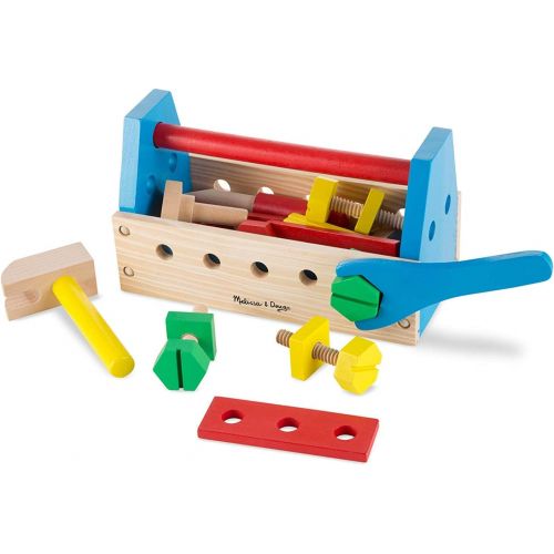  [아마존베스트]Melissa & Doug Take-Along Tool Kit Wooden Toy, Pretend Play, Sturdy Wooden Construction, Promotes Multiple Development Skills, 9.9 H x 5.5 W x 4.8 L