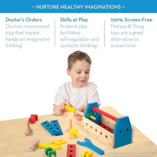  [아마존베스트]Melissa & Doug Take-Along Tool Kit Wooden Toy, Pretend Play, Sturdy Wooden Construction, Promotes Multiple Development Skills, 9.9 H x 5.5 W x 4.8 L