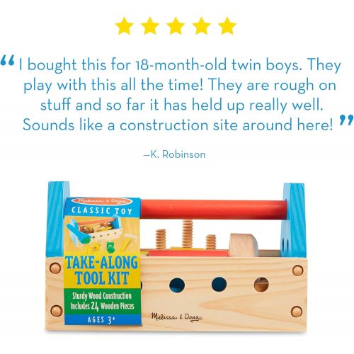  [아마존베스트]Melissa & Doug Take-Along Tool Kit Wooden Toy, Pretend Play, Sturdy Wooden Construction, Promotes Multiple Development Skills, 9.9 H x 5.5 W x 4.8 L