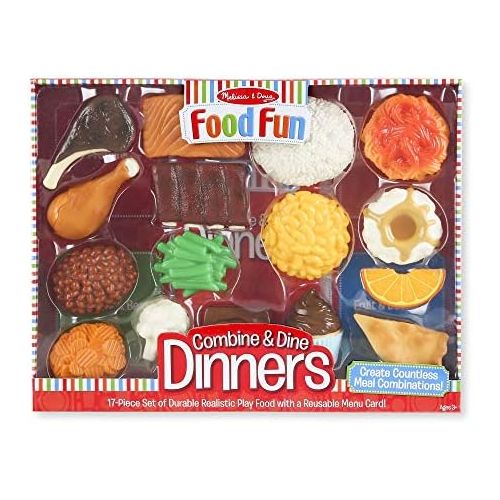  [아마존베스트]Melissa & Doug Combine & Dine Dinners, Pretend Play, Durable, Realistic Food Pieces, Dishwasher-Safe, 17-Piece Set, 11.5” H x 15.25” W x 2.75” L