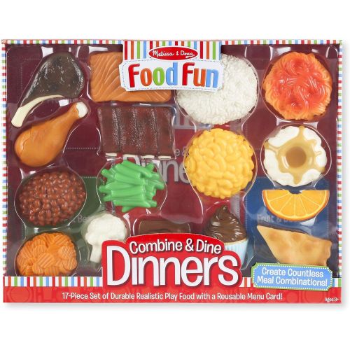  [아마존베스트]Melissa & Doug Combine & Dine Dinners, Pretend Play, Durable, Realistic Food Pieces, Dishwasher-Safe, 17-Piece Set, 11.5” H x 15.25” W x 2.75” L