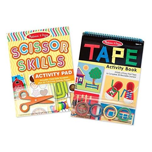  [아마존베스트]Melissa & Doug Scissor Skills and Tape Activity Pad Set (Early Learning Skill-Builder, Plastic Safety Scissors, 4 Rolls of Tape, 20 Activity Pages Each)