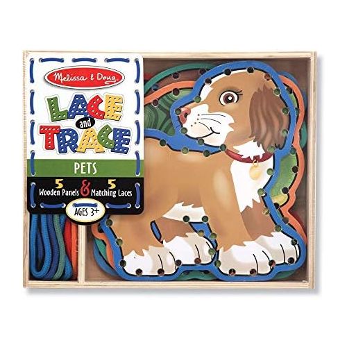  [아마존베스트]Melissa & Doug Lace & Trace Activity Set: Pets (5 Wooden Panels and 5 Matching Laces)