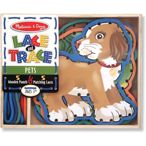  [아마존베스트]Melissa & Doug Lace & Trace Activity Set: Pets (5 Wooden Panels and 5 Matching Laces)