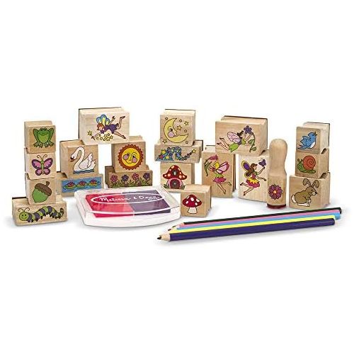  [아마존베스트]Melissa & Doug Stamp-a-Scene Wooden Stamp Set: Fairy Garden, 20 Wooden Stamps, 5 Colored Pencils, and 2-Color Stamp Pad, 10.5 H x 11.25 W x 1.5 L