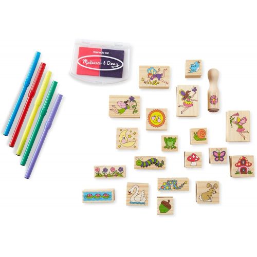  [아마존베스트]Melissa & Doug Stamp-a-Scene Wooden Stamp Set: Fairy Garden, 20 Wooden Stamps, 5 Colored Pencils, and 2-Color Stamp Pad, 10.5 H x 11.25 W x 1.5 L