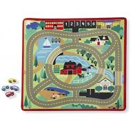 [아마존베스트]Melissa & Doug Round the Town Road Rug & Car Set (Cars & Trucks, Safe for All Floors, 4 Wooden Cars, 36” W x 39L)