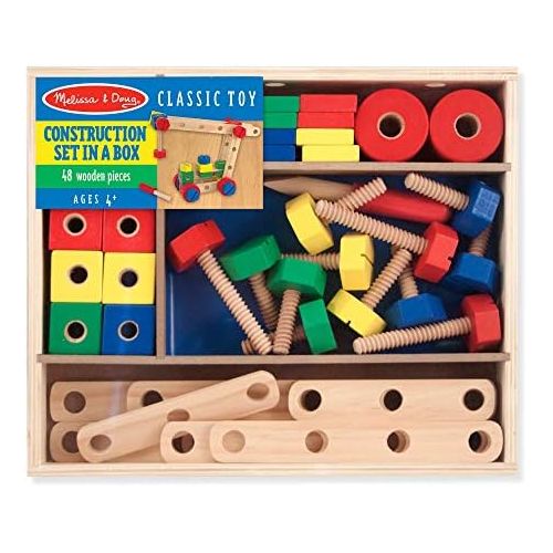  [아마존베스트]Melissa & Doug Wooden Construction Building Set in a Box (Developmental Toy, 48 Pieces)