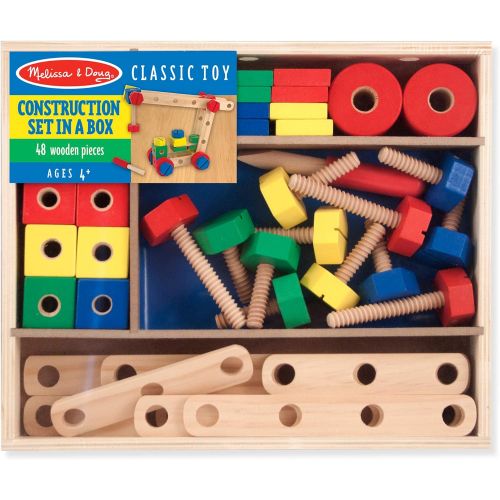  [아마존베스트]Melissa & Doug Wooden Construction Building Set in a Box (Developmental Toy, 48 Pieces)