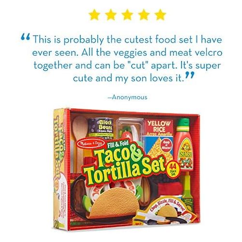  [아마존베스트]Melissa & Doug Fill & Fold Taco & Tortilla Set (Play Food, Sliceable Wooden Mexican Play Food, Skillet & More, 43 Pieces)