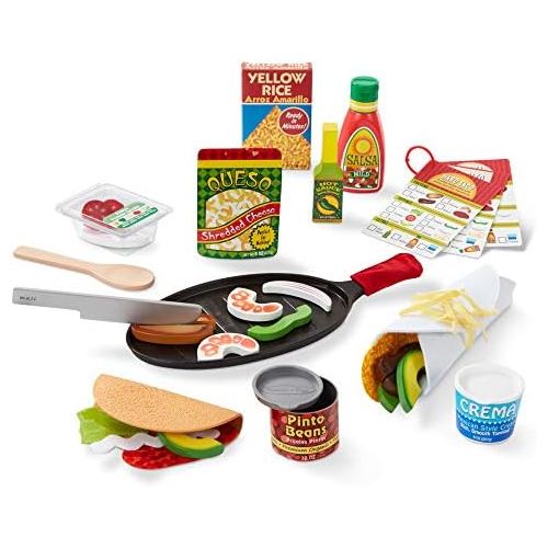  [아마존베스트]Melissa & Doug Fill & Fold Taco & Tortilla Set (Play Food, Sliceable Wooden Mexican Play Food, Skillet & More, 43 Pieces)