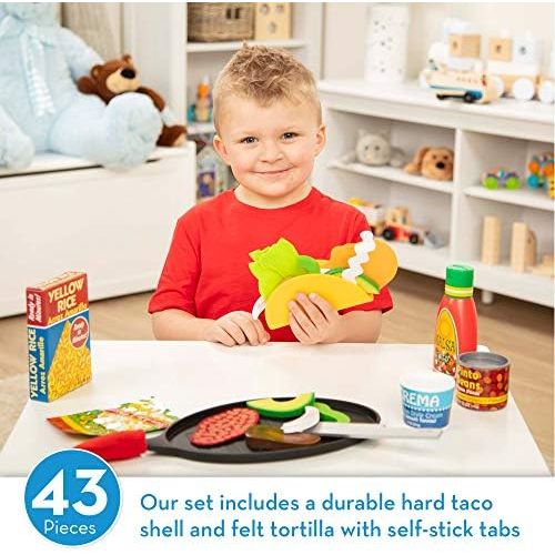  [아마존베스트]Melissa & Doug Fill & Fold Taco & Tortilla Set (Play Food, Sliceable Wooden Mexican Play Food, Skillet & More, 43 Pieces)