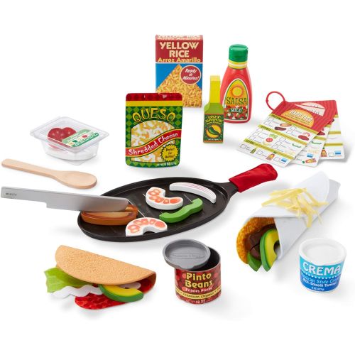  [아마존베스트]Melissa & Doug Fill & Fold Taco & Tortilla Set (Play Food, Sliceable Wooden Mexican Play Food, Skillet & More, 43 Pieces)