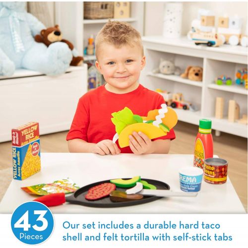  [아마존베스트]Melissa & Doug Fill & Fold Taco & Tortilla Set (Play Food, Sliceable Wooden Mexican Play Food, Skillet & More, 43 Pieces)