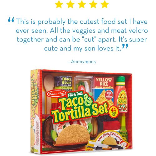  [아마존베스트]Melissa & Doug Fill & Fold Taco & Tortilla Set (Play Food, Sliceable Wooden Mexican Play Food, Skillet & More, 43 Pieces)