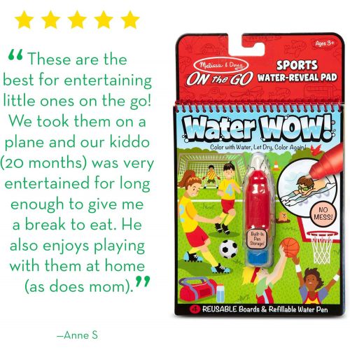  [아마존베스트]Melissa & Doug On The Go Water Wow! Resuable Color with Water Activity Pad 3-Pack, Sports, Dinosaurs, Vehicles, Chunky-Size Water Pens