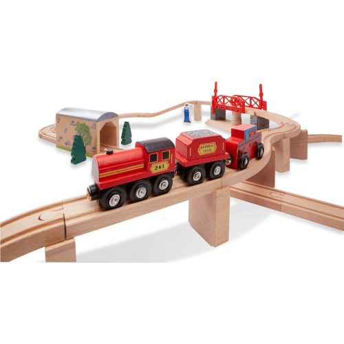  [아마존베스트]Melissa & Doug Childrens Swivel Bridge Wooden Train Set (47 Pieces)