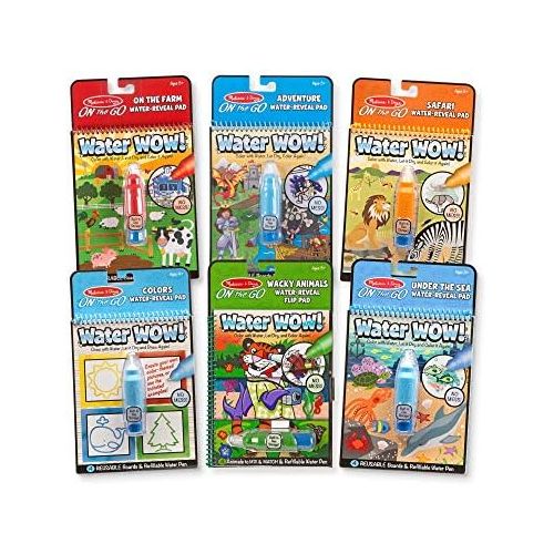  [아마존베스트]Melissa & Doug On The Go Water Wow! Activity Pad 6-Pack, Farm, Safari, Adventure, Colors & Shapes, Wacky Animals, Under The Sea (Reusable Water-Reveal Coloring Books)