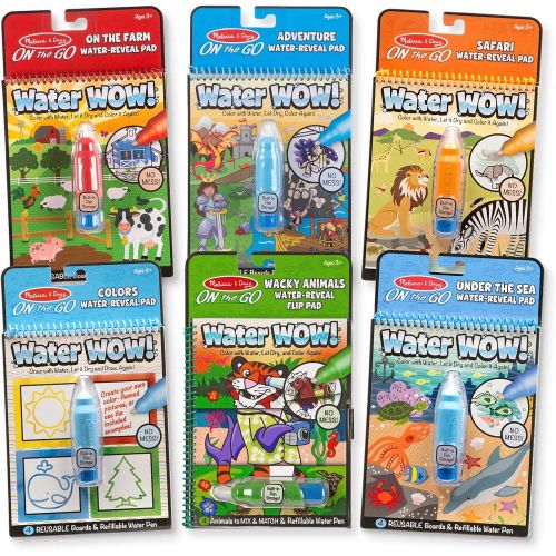  [아마존베스트]Melissa & Doug On The Go Water Wow! Activity Pad 6-Pack, Farm, Safari, Adventure, Colors & Shapes, Wacky Animals, Under The Sea (Reusable Water-Reveal Coloring Books)