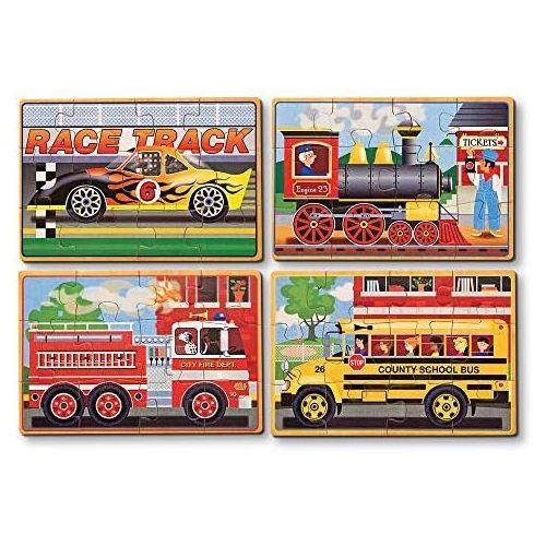  [아마존베스트]Melissa & Doug Vehicles Jigsaw Puzzles in a Box (Four Wooden Puzzles, Sturdy Wooden Storage Box, 12-Piece Puzzles, 8 H x 6 W x 2.5 L)