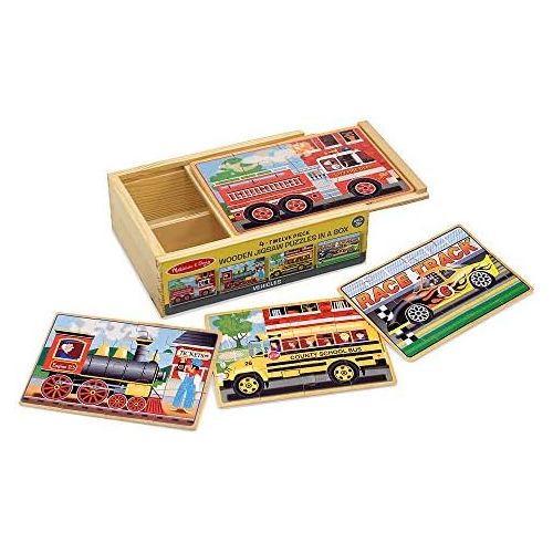  [아마존베스트]Melissa & Doug Vehicles Jigsaw Puzzles in a Box (Four Wooden Puzzles, Sturdy Wooden Storage Box, 12-Piece Puzzles, 8 H x 6 W x 2.5 L)