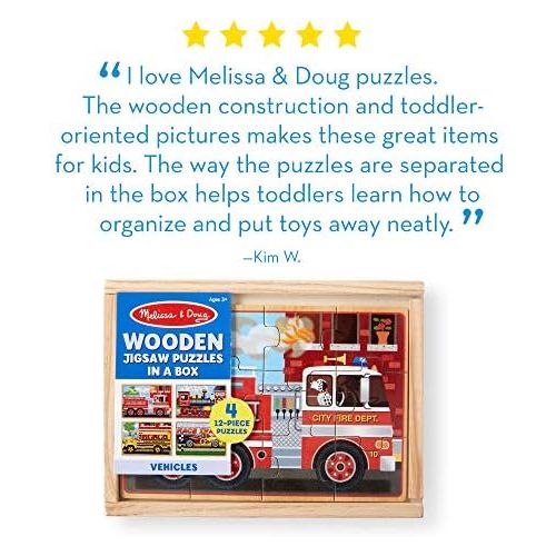  [아마존베스트]Melissa & Doug Vehicles Jigsaw Puzzles in a Box (Four Wooden Puzzles, Sturdy Wooden Storage Box, 12-Piece Puzzles, 8 H x 6 W x 2.5 L)