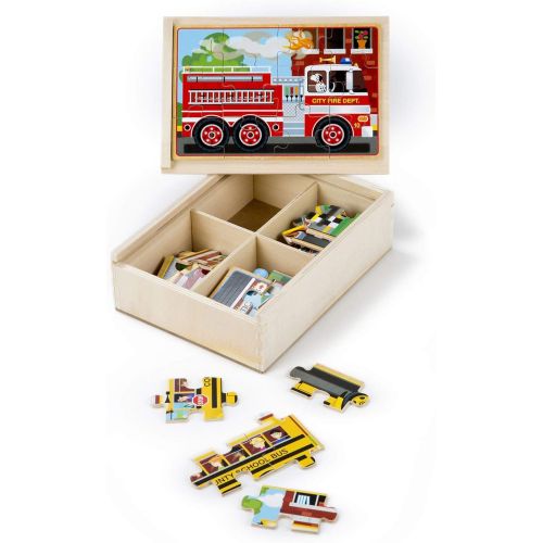  [아마존베스트]Melissa & Doug Vehicles Jigsaw Puzzles in a Box (Four Wooden Puzzles, Sturdy Wooden Storage Box, 12-Piece Puzzles, 8 H x 6 W x 2.5 L)