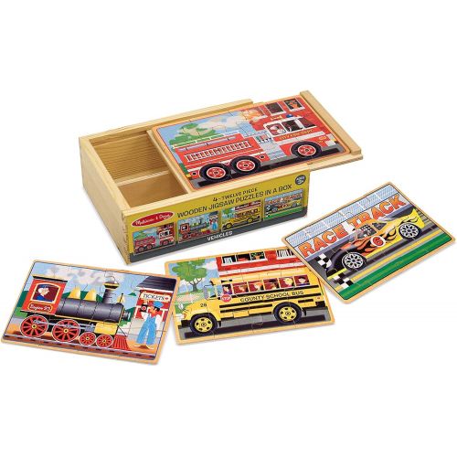  [아마존베스트]Melissa & Doug Vehicles Jigsaw Puzzles in a Box (Four Wooden Puzzles, Sturdy Wooden Storage Box, 12-Piece Puzzles, 8 H x 6 W x 2.5 L)