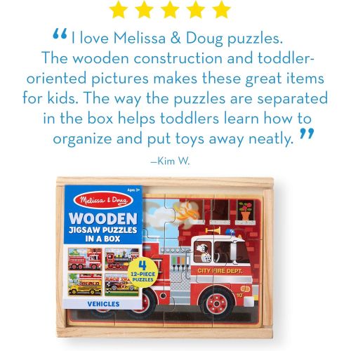  [아마존베스트]Melissa & Doug Vehicles Jigsaw Puzzles in a Box (Four Wooden Puzzles, Sturdy Wooden Storage Box, 12-Piece Puzzles, 8 H x 6 W x 2.5 L)