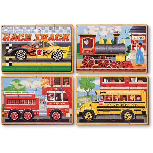  [아마존베스트]Melissa & Doug Vehicles Jigsaw Puzzles in a Box (Four Wooden Puzzles, Sturdy Wooden Storage Box, 12-Piece Puzzles, 8 H x 6 W x 2.5 L)