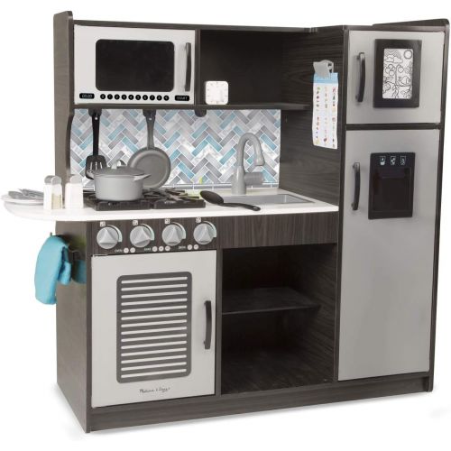  [아마존베스트]Melissa & Doug Wooden Chef’s Pretend Play Toy Kitchen With “Ice” Cube Dispenser, Easy to Assemble, Charcoal, 39 H x 15.5 W x 43.25 L