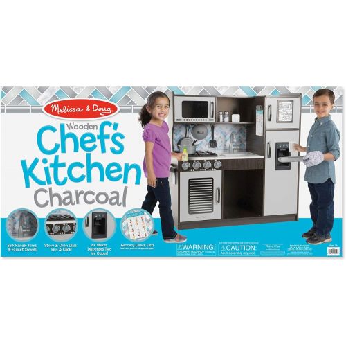  [아마존베스트]Melissa & Doug Wooden Chef’s Pretend Play Toy Kitchen With “Ice” Cube Dispenser, Easy to Assemble, Charcoal, 39 H x 15.5 W x 43.25 L