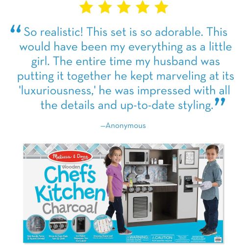  [아마존베스트]Melissa & Doug Wooden Chef’s Pretend Play Toy Kitchen With “Ice” Cube Dispenser, Easy to Assemble, Charcoal, 39 H x 15.5 W x 43.25 L