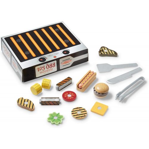  [아마존베스트]Melissa & Doug Wooden Grill & Serve BBQ Set (Wooden Play Food, 20 Pieces)