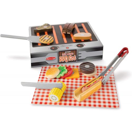  [아마존베스트]Melissa & Doug Wooden Grill & Serve BBQ Set (Wooden Play Food, 20 Pieces)