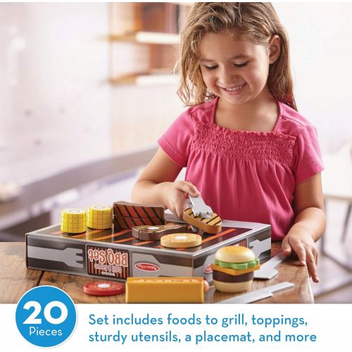  [아마존베스트]Melissa & Doug Wooden Grill & Serve BBQ Set (Wooden Play Food, 20 Pieces)