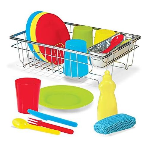  [아마존베스트]Melissa & Doug Let’s Play House! Wash & Dry Dish Set, 4 Place Settings, Use with Kitchen Set or Stand-Alone, 24 Pieces, 4” H x 11.5” W x 8.5” L