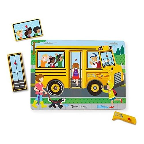  [아마존베스트]Melissa & Doug The Wheels On The Bus Sound Puzzle (Peg Puzzle, Developmental Toy, 6 Pieces)