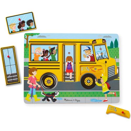  [아마존베스트]Melissa & Doug The Wheels On The Bus Sound Puzzle (Peg Puzzle, Developmental Toy, 6 Pieces)