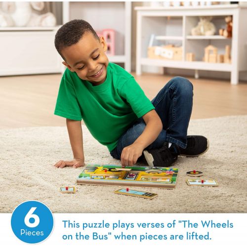  [아마존베스트]Melissa & Doug The Wheels On The Bus Sound Puzzle (Peg Puzzle, Developmental Toy, 6 Pieces)