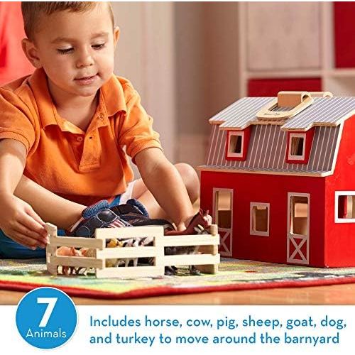  [아마존베스트]Melissa & Doug Wooden Fold & Go Barn, Animal & People Play Set, Promotes Imaginative Play, 7 Animal Play Figures, 11.25” H x 13.5” W x 4.7” L