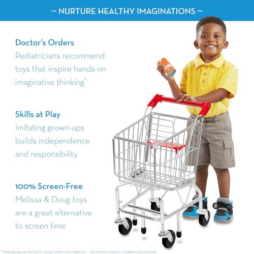  [아마존베스트]Melissa & Doug Toy Shopping Cart with Sturdy Metal Frame, Play Sets & Kitchens, Heavy-Gauge Steel Construction, 23.25 H x 11.75” W x 15 L