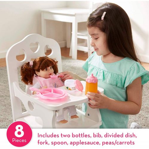  [아마존베스트]Melissa & Doug Mine to Love Baby Food & Bottle Set (Doll Accessories, Easy-Close Bib, Orange Juice and Milk Bottles, 8-Piece Set, 14” H x 11” W x 2.5” L)