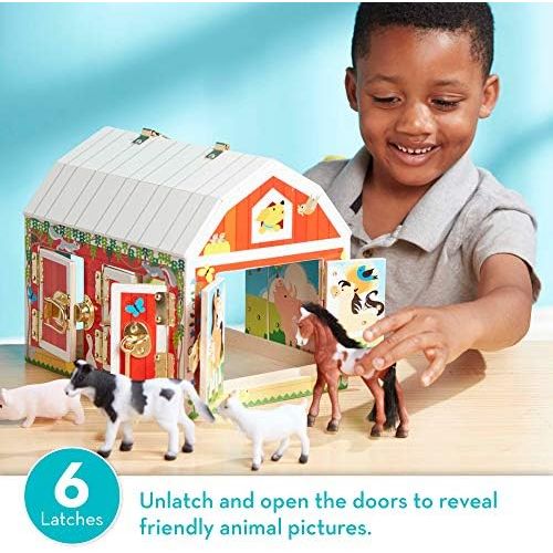  [아마존베스트]Melissa & Doug Latches Barn Toy (Developmental Toy, Helps Improve Fine Motor Skills, Painted Wood Barn, 10.5H x 7.5W x 10 L)