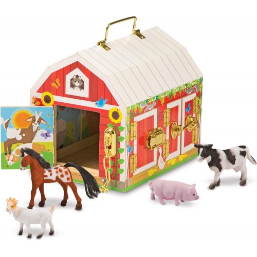  [아마존베스트]Melissa & Doug Latches Barn Toy (Developmental Toy, Helps Improve Fine Motor Skills, Painted Wood Barn, 10.5H x 7.5W x 10 L)