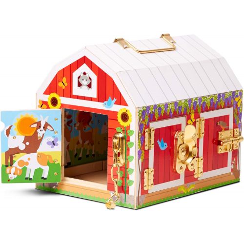  [아마존베스트]Melissa & Doug Latches Barn Toy (Developmental Toy, Helps Improve Fine Motor Skills, Painted Wood Barn, 10.5H x 7.5W x 10 L)