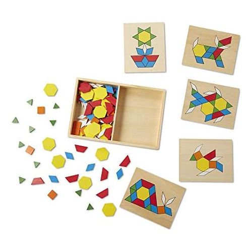  [아마존베스트]Melissa & Doug Pattern Blocks and Boards Classic Toy (Developmental Toy, Wooden Shape Blocks, Double-Sided Boards, 120 Shapes & 5 Boards)